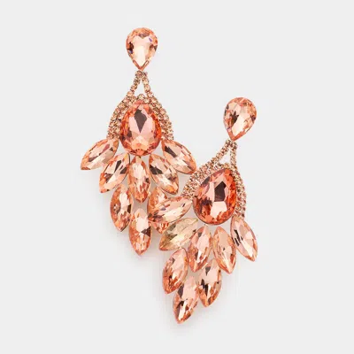 Fashnzfab Teardrop Accented Marquise Stone Cluster Evening Earrings - Peach In Pink