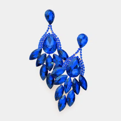 Fashnzfab Teardrop Accented Marquise Stone Cluster Evening Earrings - Sapphire In Blue