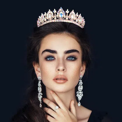 Fashnzfab Teardrop Accented Marquise Stone Cluster Princess Tiara In Neutral