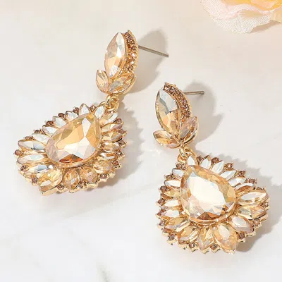 Fashnzfab Teardrop Accented Marquise Stone Trimmed Dangle Evening Earrings - Gold, Lt Col Topaz