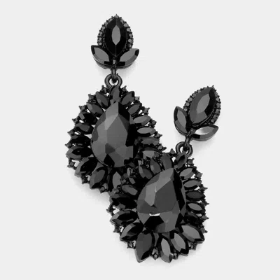 Fashnzfab Teardrop Accented Marquise Stone Trimmed Dangle Evening Earrings In Black