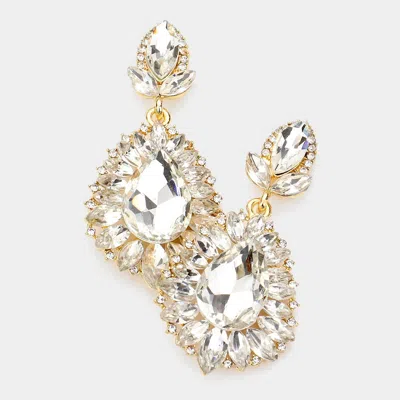 Fashnzfab Teardrop Accented Marquise Stone Trimmed Dangle Evening Earrings - Gold In Silver