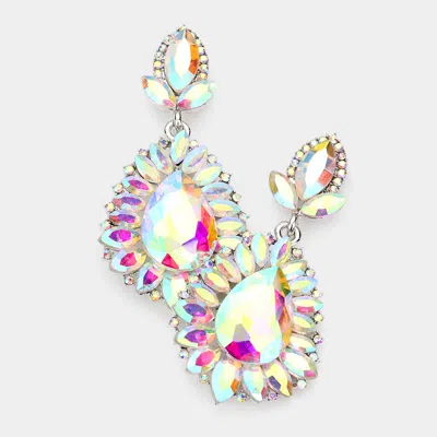Fashnzfab Teardrop Accented Marquise Stone Trimmed Dangle Evening Earrings In Metallic