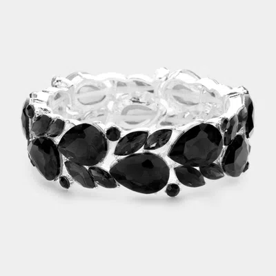 Fashnzfab Teardrop Accented Multi Stone Cluster Stretch Evening Bracelet Black