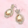 Fashnzfab Teardrop Accented Rhinestone Embellished Evening Dangle Earrings In Multi