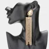 Fashnzfab Teardrop Accented Rhinestone Fringe Dangle Evening Earrings - Lt Col Topaz In Gold