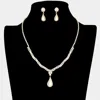 Fashnzfab Teardrop Accented Rhinestone Necklace - Ab, Gold In Metallic