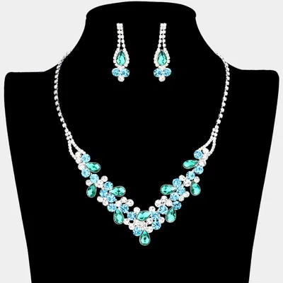 Fashnzfab Teardrop Accented Rhinestone Necklace 14" + 5.5" L In Metallic
