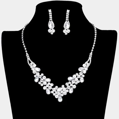 Fashnzfab Teardrop Accented Rhinestone Necklace 14" + 5.5" L In Metallic