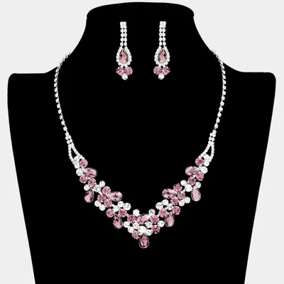 Fashnzfab Teardrop Accented Rhinestone Necklace In Metallic