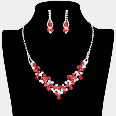 Fashnzfab Teardrop Accented Rhinestone Necklace In Metallic