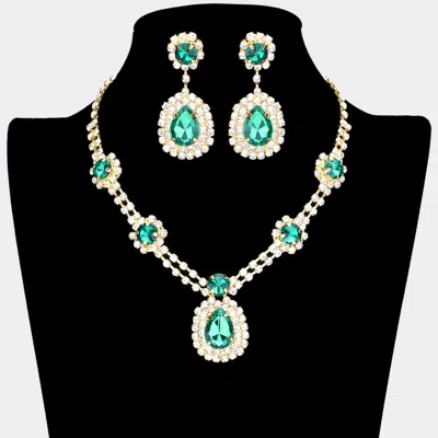 Fashnzfab Teardrop Accented Rhinestone Necklace In Multi