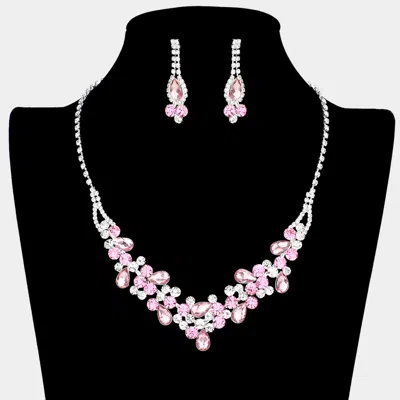 Fashnzfab Teardrop Accented Rhinestone Necklace In Pink