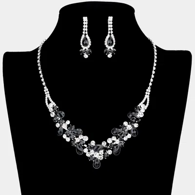 Fashnzfab Teardrop Accented Rhinestone Necklace In Silver