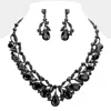 Fashnzfab Teardrop Accented Stone Embellished Leaf Evening Necklace In Black