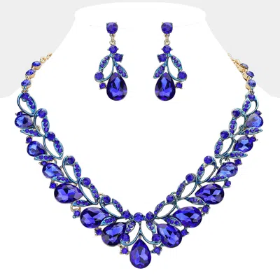 Fashnzfab Teardrop Accented Stone Embellished Leaf Evening Necklace In Multi