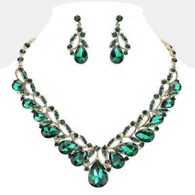 Fashnzfab Teardrop Accented Stone Embellished Leaf Evening Necklace In Multi