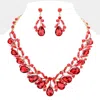 Fashnzfab Teardrop Accented Stone Embellished Leaf Evening Necklace In Red