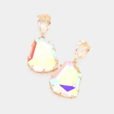 Fashnzfab Teardrop Angled Stone Link Dangle Evening Earrings - Ab In Multi
