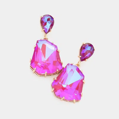 Fashnzfab Teardrop Angled Stone Link Dangle Evening Earrings - Pink In Purple