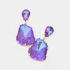 Fashnzfab Teardrop Angled Stone Link Dangle Evening Earrings - Tanzanite In Pink