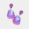 Fashnzfab Teardrop Angled Stone Link Dangle Evening Earrings - Tanzanite In Purple