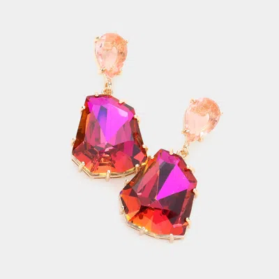 Fashnzfab Teardrop Angled Stone Link Dangle Evening Earrings In Pink