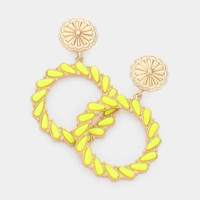 Fashnzfab Teardrop Bead Embellished Open Circle Dangle Earrings - Neon, Yellow