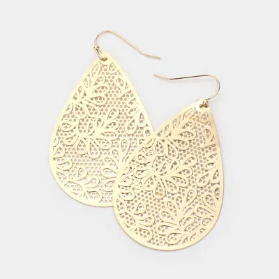 Fashnzfab Teardrop Brass Metal Filigree Dangle Earrings In Gold