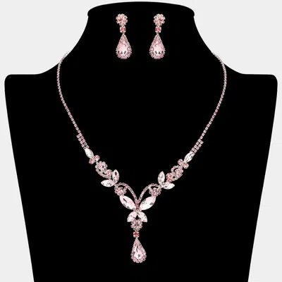 Fashnzfab Teardrop Butterfly Accent Rhinestone Paved Necklace In Multi