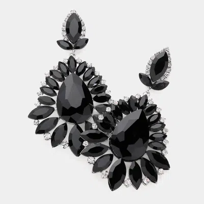 Fashnzfab Teardrop Accented Marquise Stone Trimmed Dangle Evening Earrings In Black