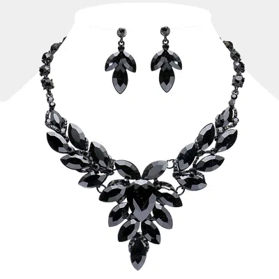Fashnzfab Teardrop Center Marquise Stone Cluster Evening Necklace In Black