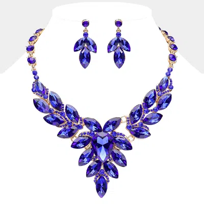 Fashnzfab Teardrop Center Marquise Stone Cluster Evening Necklace In Blue