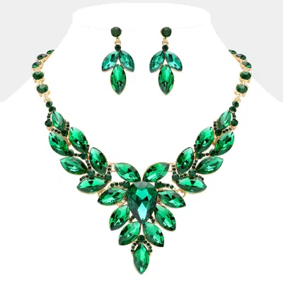 Fashnzfab Teardrop Center Marquise Stone Cluster Evening Necklace In Gold