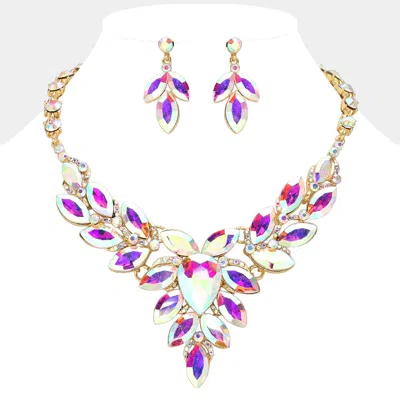 Fashnzfab Teardrop Center Marquise Stone Cluster Evening Necklace In Purple