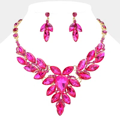Fashnzfab Teardrop Center Marquise Stone Cluster Evening Necklace In Pink