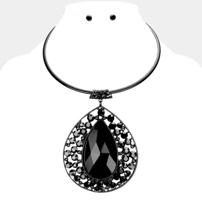Fashnzfab Teardrop Centered Bubble Stone Cluster Choker Evening Necklace In Black