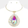 Fashnzfab Teardrop Centered Bubble Stone Cluster Choker Evening Necklace In Gold