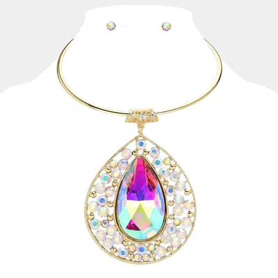 Fashnzfab Teardrop Centered Bubble Stone Cluster Choker Evening Necklace In Gold