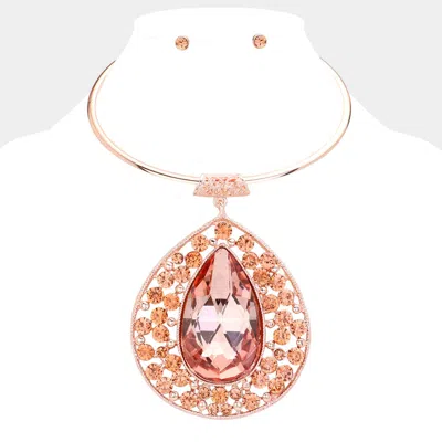 Fashnzfab Teardrop Centered Bubble Stone Cluster Choker Evening Necklace In Pink