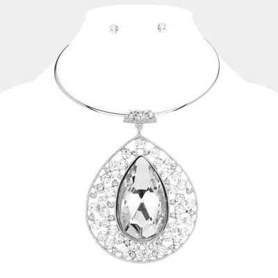 Fashnzfab Teardrop Centered Bubble Stone Cluster Choker Evening Necklace In Silver