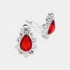 Fashnzfab Teardrop Centered Bubble Stone Trimmed Clip On Earrings In Red