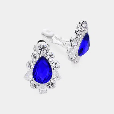 Fashnzfab Teardrop Centered Bubble Stone Trimmed Clip On Earrings In Blue