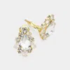 Fashnzfab Teardrop Centered Bubble Stone Trimmed Clip On Earrings In Gold
