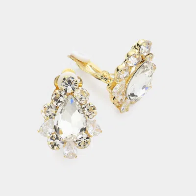 Fashnzfab Teardrop Centered Bubble Stone Trimmed Clip On Earrings In Gold