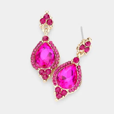Fashnzfab Teardrop Centered Dangle Evening Earrings - Fuchsia, Gold In Pink