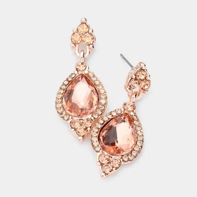 Fashnzfab Teardrop Centered Dangle Evening Earrings - Peach In Gold
