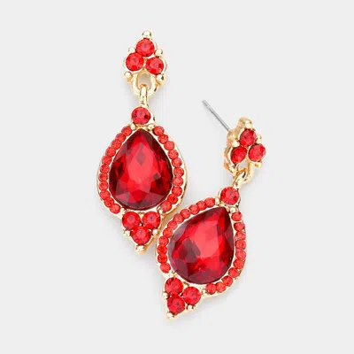 Fashnzfab Teardrop Centered Dangle Evening Earrings In Red