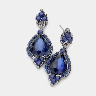 Fashnzfab Teardrop Centered Dangle Evening Earrings In Blue
