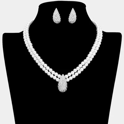 Fashnzfab Teardrop Charm Accent Double Strand Pearl Necklace In Black